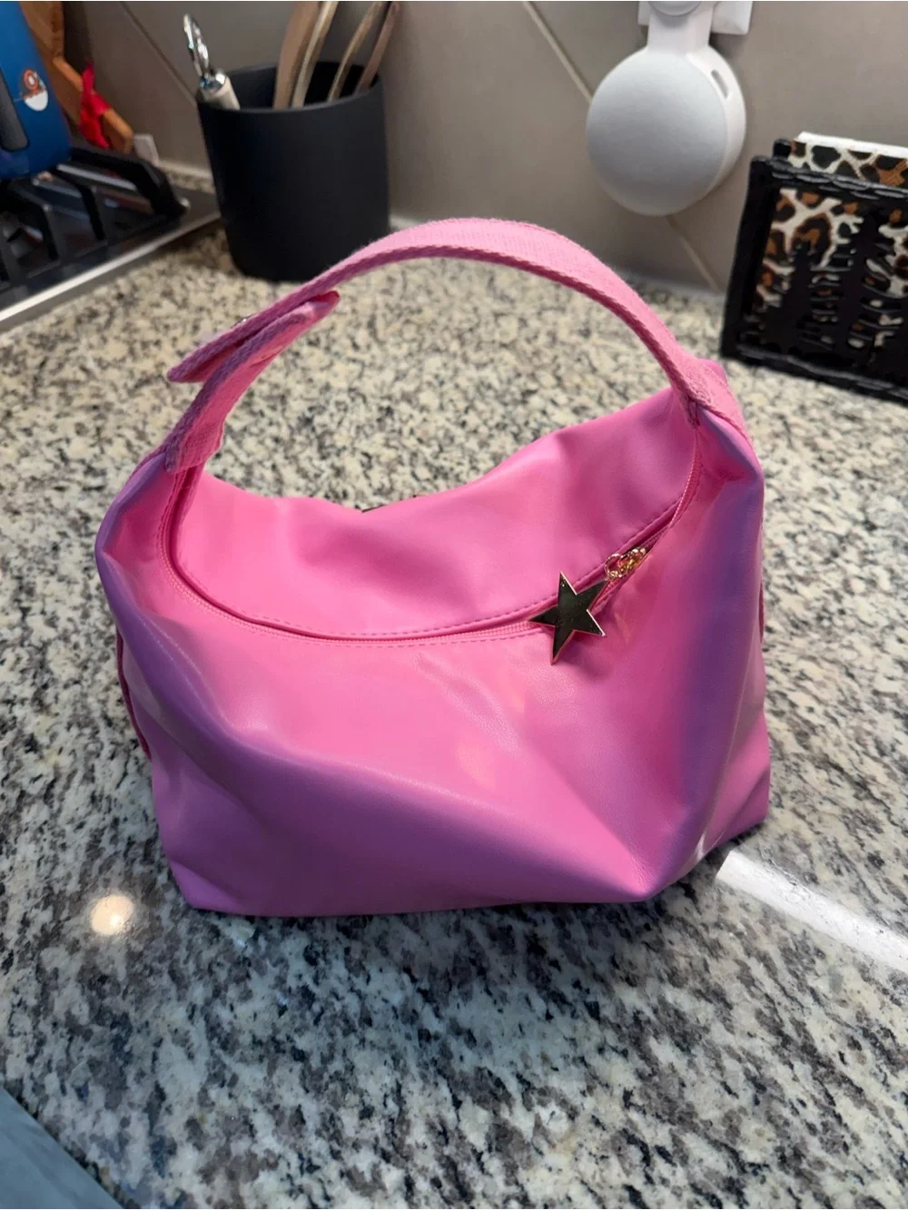 Jeffree Star Pink Cosmetic Handle Bag with Gold Star Accent